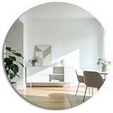 QEEYON 10 inch Frameless Glass Round Mirror for Wall Decor, 2mm Thin Thick