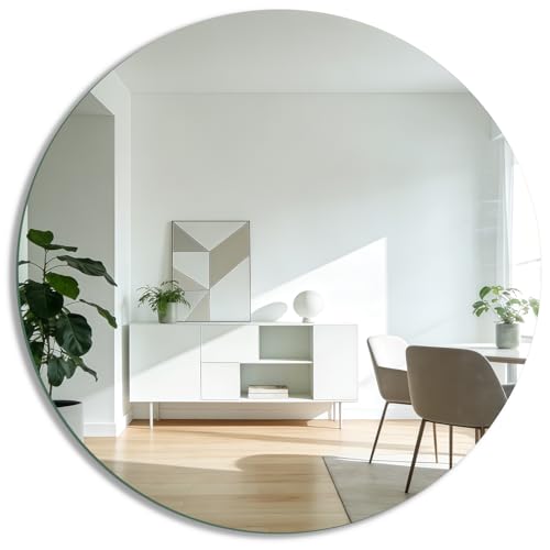 QEEYON 10 inch Frameless Glass Round Mirror for Wall Decor, 2mm Thin Thick