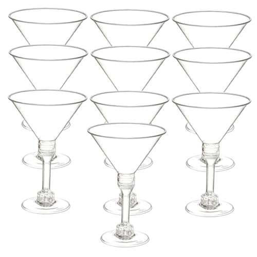 Kichvoe 10pcs Clear Plastic Martini Cups Shatterproof Goblets for Parties Elegant Drinking Glasses for Cocktails Desserts and Celebrations