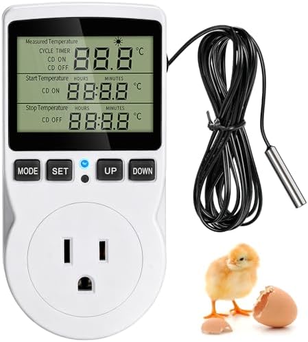 XIBETEO Digital Temperature Controller, Reptile Thermostat Plug Outlet LCD Screen Hating Cooling Timing Socket with 1.7m Sensor for Greenhouse Incubator Brewing Terrarium Freezer 120V 15A 1800W
