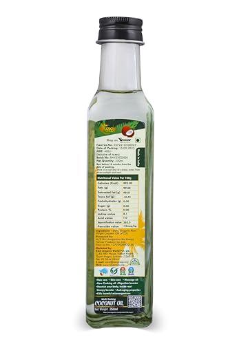 Image of Rav Organics 100% Natural Virgin Coconut Oil 250ml | Pure Unrefined,Wood Cold-Pressed | Cooking | Skin & Baby Care, Oil Pulling | Nariyal Tel or Gari Tel | No Argemone Oil