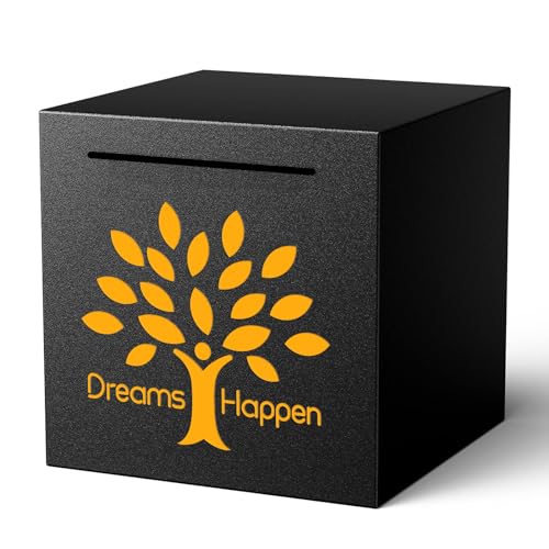 HCHANGEN Piggy Bank Must Break to Open, Stainless Steel Piggy Bank Creative Safe Bank for Real Money (Dreams Happen-Black, 4.72 inches)