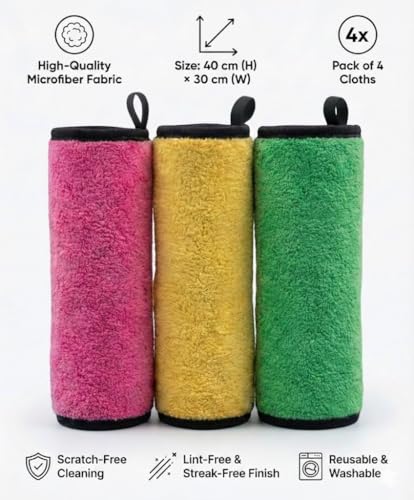 Image of Microfiber Towel for Car Cleaning 400 GSM TRIZONE Micro Fiber Cleaning Towel, Cloth for Dusting Washing & Mirror Glass Cleaning, Microfiber Cloth for Drying & for Car Detailing (4 Colors) Pack(2)