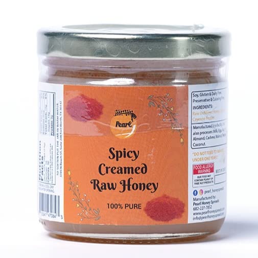 Pearl Honey Spreads - Organic Creamed Raw Honey Spicy Cayenne Flavor- Chemical Free, Dairy Free, Soy Free & 100% Natural Flavor | 8.8oz Jar