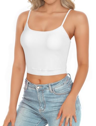 AURUZA 2Pcs Crop Tops for Women, Spaghetti Strap Camisole Tank Top, Basic Solid Going Out Top Sleeveless Shirt Summer Clothes3