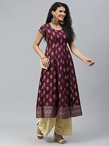 Image of PH POSHAKHUB Women's Printed Anarkali Kurta - Stylish Flared Ethnic Wear for Festive & Casual Occasions - Comfortable Fit, Soft Fabric, Elegant Design