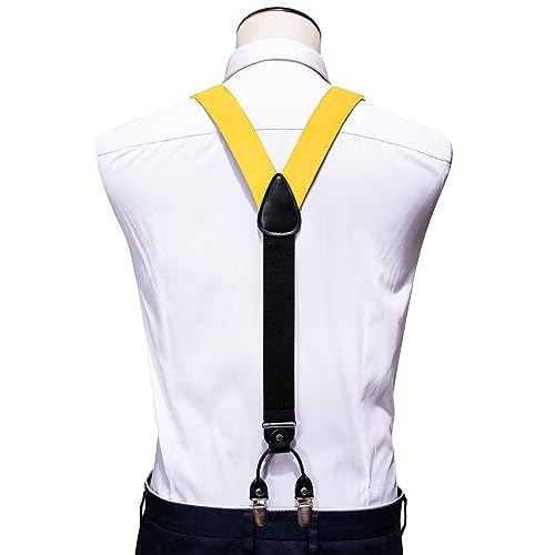 Image of YOHOWA Men Suspenders 6 Clips Strength Adjustable Y Braces Pre-Tied Bow Tie Set Formal Wedding Party