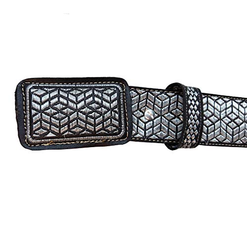 Mens Cowboy Belt Leather Color Silver Thread Cinto Charro Diamante Design3