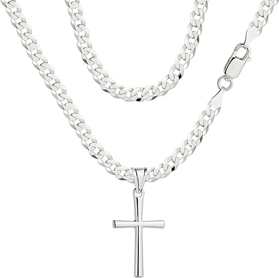 Chaîne gourmette Amar en argent avec croix pour un style masculin quotidien
