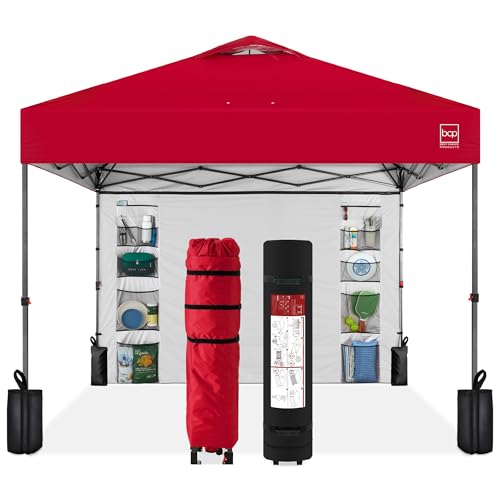 Best Choice Products 10x10ft Pop Up Canopy Tent with Sidewall 1 Person 1 Minute Set Up Carry Case 4 Weight Bags - Red