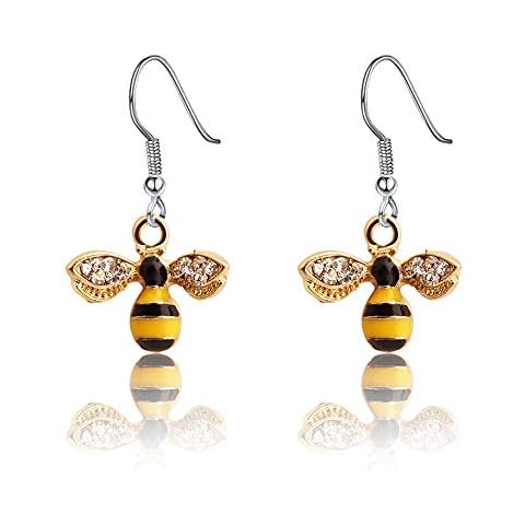 Gzrlyf Bumble Bee Dangle Earrings Crystal Bee Pendant Animal Earrings Hummingbirds Butterfly Gifts (honey bee earrings) Cover