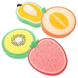 Cabilock Esponjas de Lavado Gruesas Forma de Frutas Creativas Mango Kiwi Fresa Melón 4 Piezas para Cocina Recambios Resistentes para Fregar Platos y Uso Doméstico