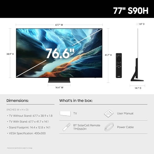Image of Samsung 77-Inch Class OLED S90H Series Samsung Vision AI Smart TV (2026 Model, 77S90H) OLED HDR+ with Glare Free, NQ4 AI Gen3 Processor, 4K AI Upscaling Pro, AI Motion Enhancer Pro, Alexa Built-in