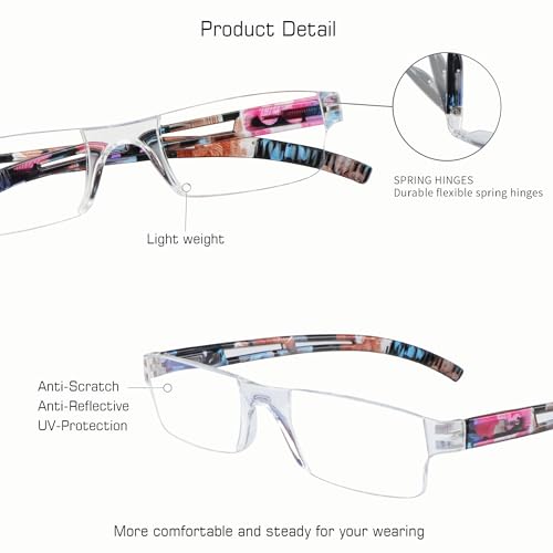Image of VisionGlobal 8 Pairs Reading Glasses, Blue Light Blocking Glasses, Computer Reading Glasses for Women and Men, Fashion Square Eyewear Frame (4bluefloral+4clear,+2.75 Magnification)