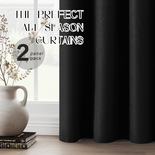132 Inch Curtains 100% Blackout Extra Long Linen Look 11ft Length Drapes, Thermal Insulated Living Room High Ceiling Tall Cutains 2 Story Grommet Window Curtains, Black, W52 x L132, 2 Panels by LCOOMZEN - Image 8