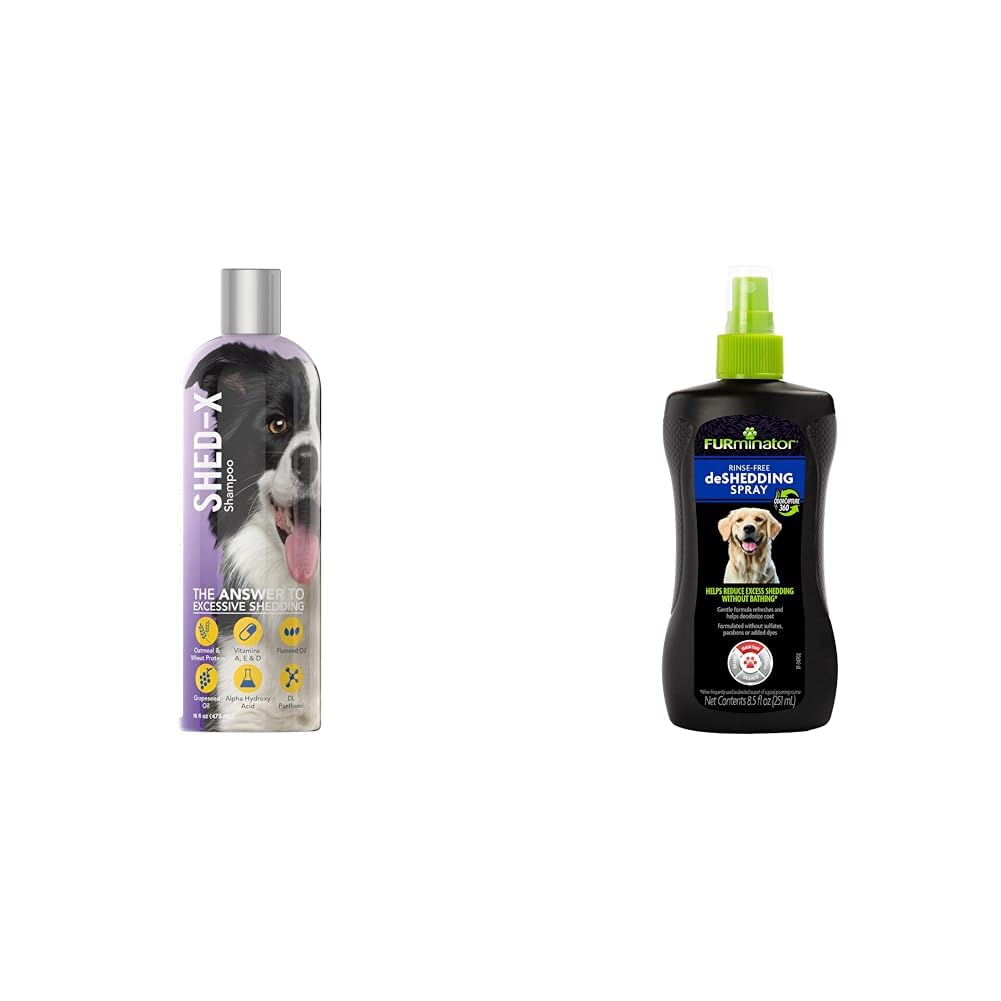 Shed Control Shampoo for Dogs, 16 oz – Reduce Shedding – Shampoo Infuses Skin and Coat & FURminator Rinse-Free deShedding Spray for Dogs, 8.5 oz