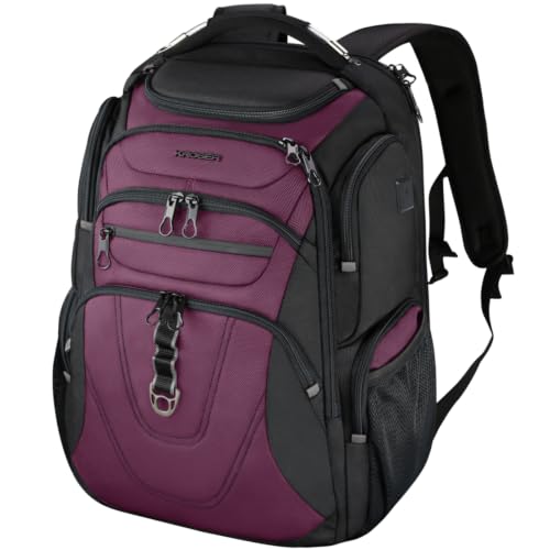 Image of KROSER TSA Friendly Travel Laptop Backpack 17.3 inch XXXL Gaming Backpack Water-Repellent College Daypack Business Backpack with RFID Pockets & USB Port for Men /Women-Black /Burgundy