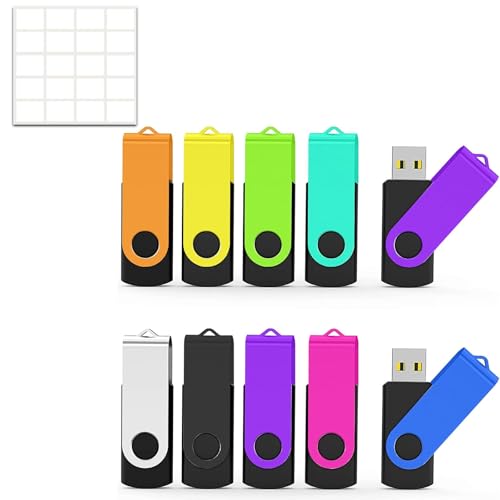 TATMOHIK   Unidad flash de 2 GB, 10 unidades USB de 2 GB, paquete de 10 unidades USB, diseño giratorio con indicador LED, unidad de salto, memoria de memoria, unidad de lápiz