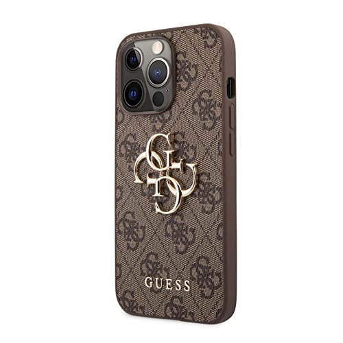 Coque iPhone 13 Pro Guess 4G Big Metal Logo - Protection en polycarbonate brun pour mobile Apple