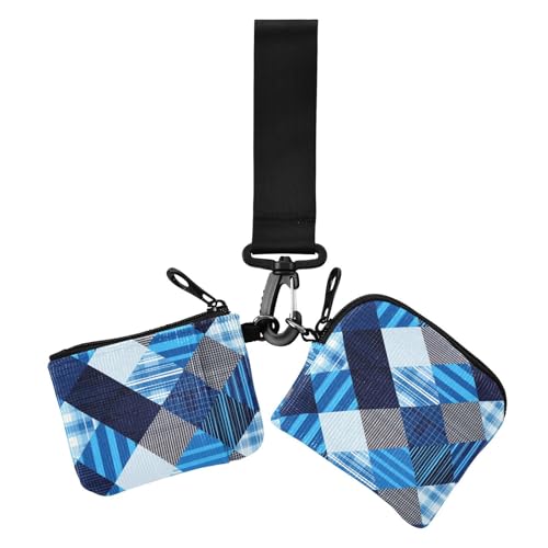 Buffalo Plaid Checkered Stripe Black and Blue Dual Coin Purse Credit Card Holder Wallet Thin Flat ID Card Holders Protector with Zipper Coin Pocket for Ladies 2 Packs