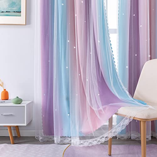 Image of XiDi Curtains for Bedroom Decor, Rainbow Pink Purple /34 /79