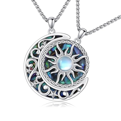 Yin Yang Necklaces 925 Sterling Silver Friendship Sun Moon/Mountain/Dolphin/Tree of Life/Flower/Wings Pendant Necklace Moonstone Abalone Jewelry for Women Men Couples