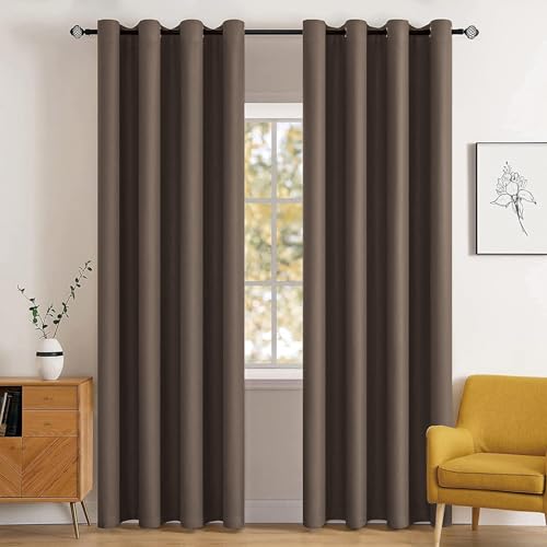 MIULEE Blackout Room Darkening Curtains Thermal Insulated Drapes Solid Window Treatment Set Grommet Top Light Blocking Curtain for Living Room/Bedroom 2 Panels 52 x 84 inch Length Chocolate Brown