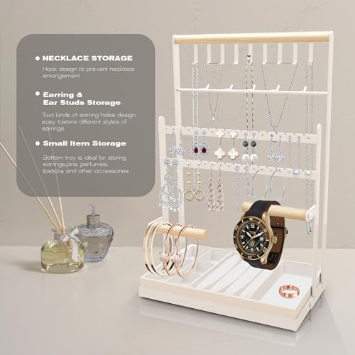 Organisateur de Bijoux, Porte-Bijoux, Support Bijoux Femme,Livré avec plateau en velours et crochets,Support Bijoux en Métal pour Ranger Boucles D'oreilles,Colliers, Bracelets,Montres et Bagues,Blanc – vue 4