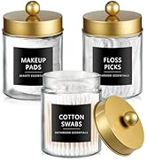 SheeChung Qtip Dispenser Holder 3pcs, Glass Apothecary Jars with Stainless Steel Lids &Stickers, ...