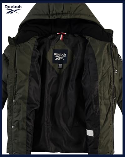 Image of Reebok Boys Heavyweight Puffer Jacket, Wind & Water Resistant Hooded Coat | Cozy Insulated Fill for Maximum Warmth, Full Zip and Snap Placket Seal Out the Weather, Great for School, Play or Weekend Fun