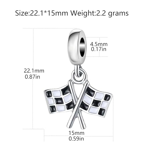 925 Sterling Silver Flag Charm Race Charm Sport Charm Birthday Charm Anniversary Charm for Pandora Charms Bracelet2