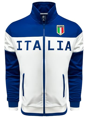 Just 4 Kicks Men's Italy Jacket, White Full Zip Italia Soccer Track Jacket With Zipper Pockets