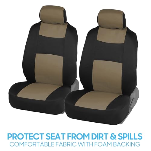 Image of BDK PolyPro Seat Covers Full Set in Beige on Black - Front and Rear Split Bench Seat Covers for Cars, Car Accessories for Auto Trucks Van SUV