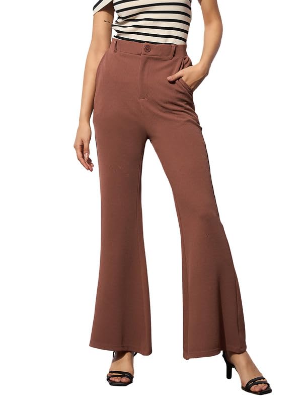 barcino Brown Bell Bottom Textured Pants