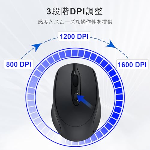 PiMivcoマウス 無線 ワイヤレスマウス Bluetooth 充電式 静音 デュアルモード2.4GHz 4ボタンマウス3段階DPI切替 パソコン Windows/Mac/iOS/iPadOS/Chrome/Android対応 (ブラック)