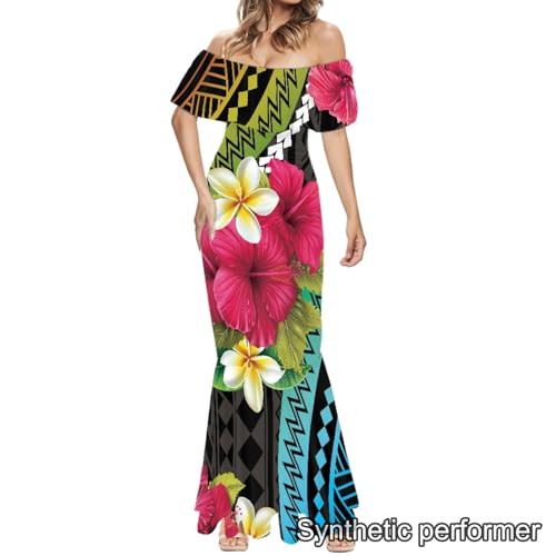 Image of Polynesian Dresses for Women Off Shoulder Maxi Dress Puletasi Samoan Dresses S-7XL