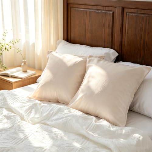 Simple&Opulence Linen Throw Pillow Covers 18x18 Inch Set of 2 Flax Cotton Blend Solid Color Decorative Square Cushion Cover for Couch Sofa Office Soft Breathable Farmhouse - Linen/Beige
