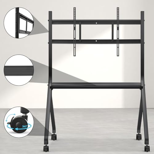 Image of Smart Board Stand for 55-75 Inch Electronic Whiteboard Screens, Lockable Wheels, Portable Design for Classroom, Home, Office
