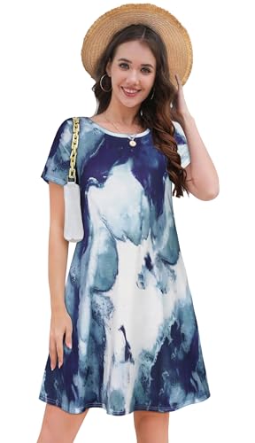 Image of Summer Dresses for Women Casual Tshirt Short Sleeve Floral Sundress Beach Cover Ups with Pockets 2026