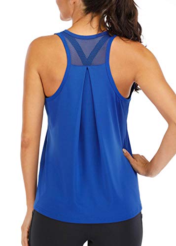 ICTIVE Workout Tops for Women Loose fit Racerback Tank Tops for Women Mesh Backless Muscle Tank Running Tank Tops Workout Tank Tops for Women Yoga Tops Athletic Exercise Gym Tops Royal Blue M