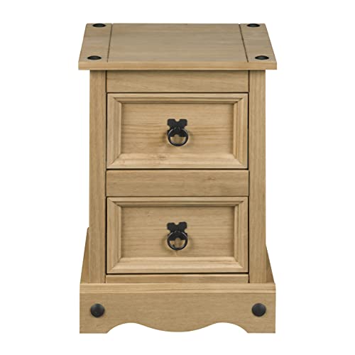 Corona Bedside Table 2 Drawer Mexican Solid Waxed Pine BigaMart