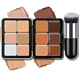 Noerrors 12 Colors Cream Concealer Foundation Palette, Blendable Color Correcting Contour Cream, Long-Wearing Full Coverage Smudge Proof Bronze Blush Highlighter Palette Makeup with Brush