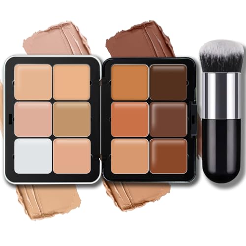 Noerrors 12 Colors Cream Concealer Foundation Palette Blendable Color Correcting Contour Cream Long-Wearing Full Coverage Smudge Proof Bronze Blush Highlighter Palette Makeup with Brush