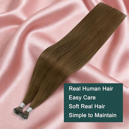 Image of Easyouth Nano Extensions Human Hair, 18 Inch 50G 50S, Medium Brown, Seamless Invisible Nano Ring Hair Extension, Lightweight, Suitable for Fine or Thin Hair
