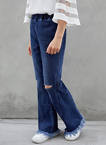 Blibean Girl Bell Bottom Jeans Kids Ripped Flare Leggings Flitted Denim Bell Pants Child Boot Cut Apple Bottm Jean Vaqueros Para Niña Size 4-5 Years Small Blue #TOP2