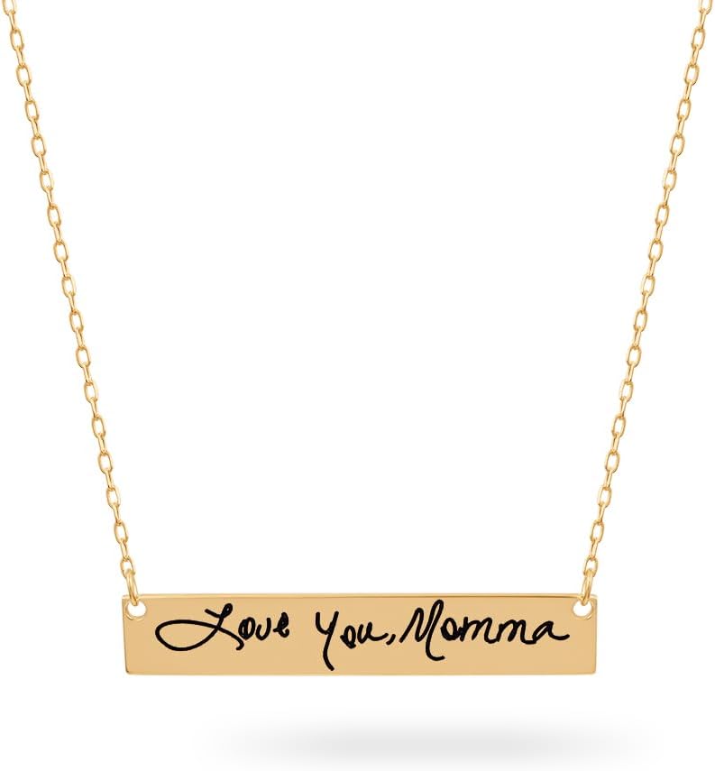 CAITLYNMINIMALIST Personalized Handwriting Bar Necklace Custom Actual Handwriting Jewelry – Engraved Memorial Jewelry Gift for Mom 18K Gold Plated Silver