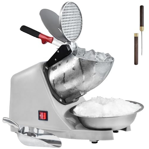 Electric Shaved Ice Machine,with Ice Pick and Scoop,3 Blades of Electric Snow Cone Machine(300W 2200r/min),Splash Proof Ice Shaver Machine,Ice Crusher Machine for Home Commercial Use (Silver)
