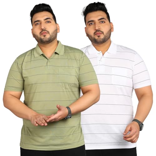 Image of INKKR Plus Size Men's Regular Fit Striped Polo Tshirt Combo