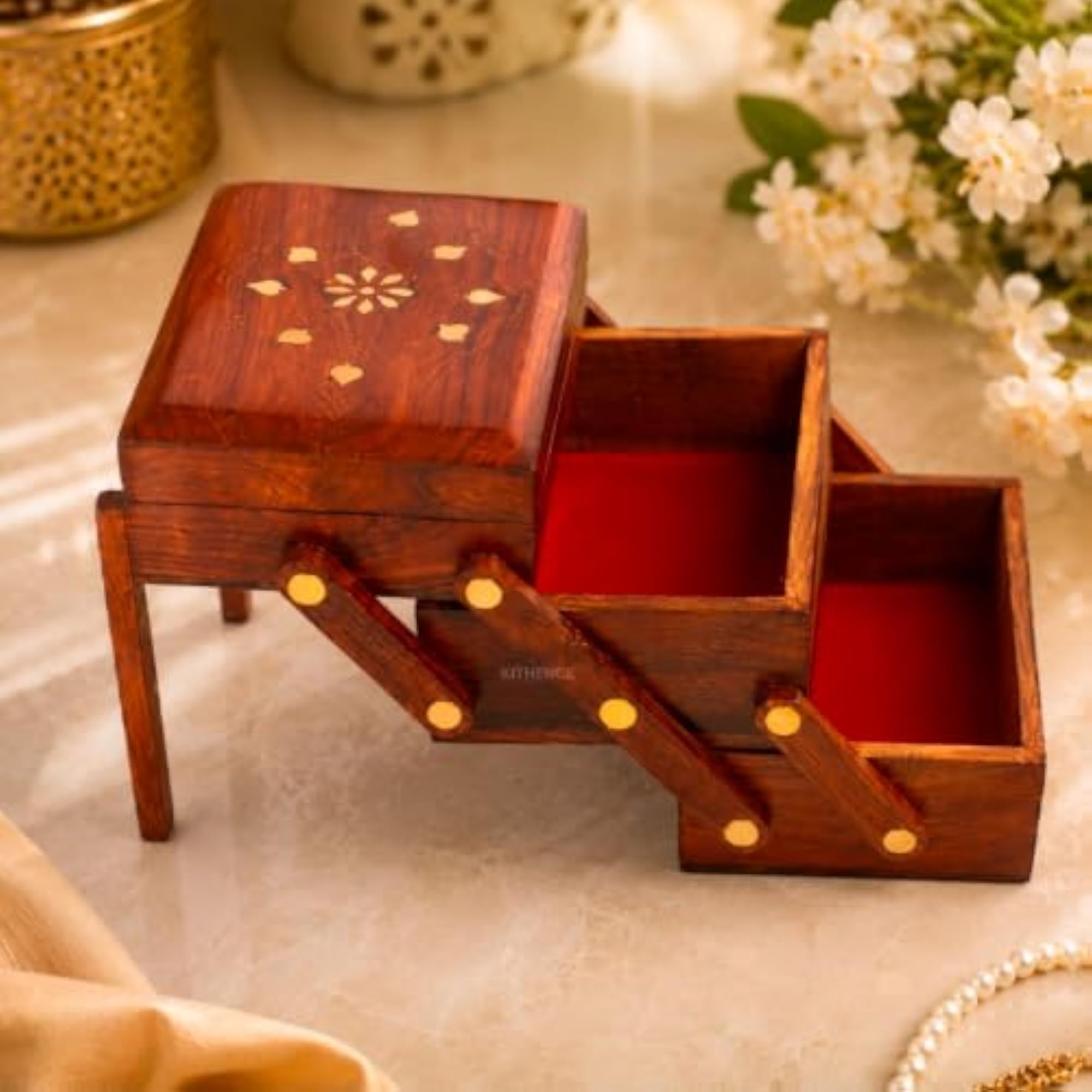 Handcrafted Wooden Expandable Jewellery Box for Women