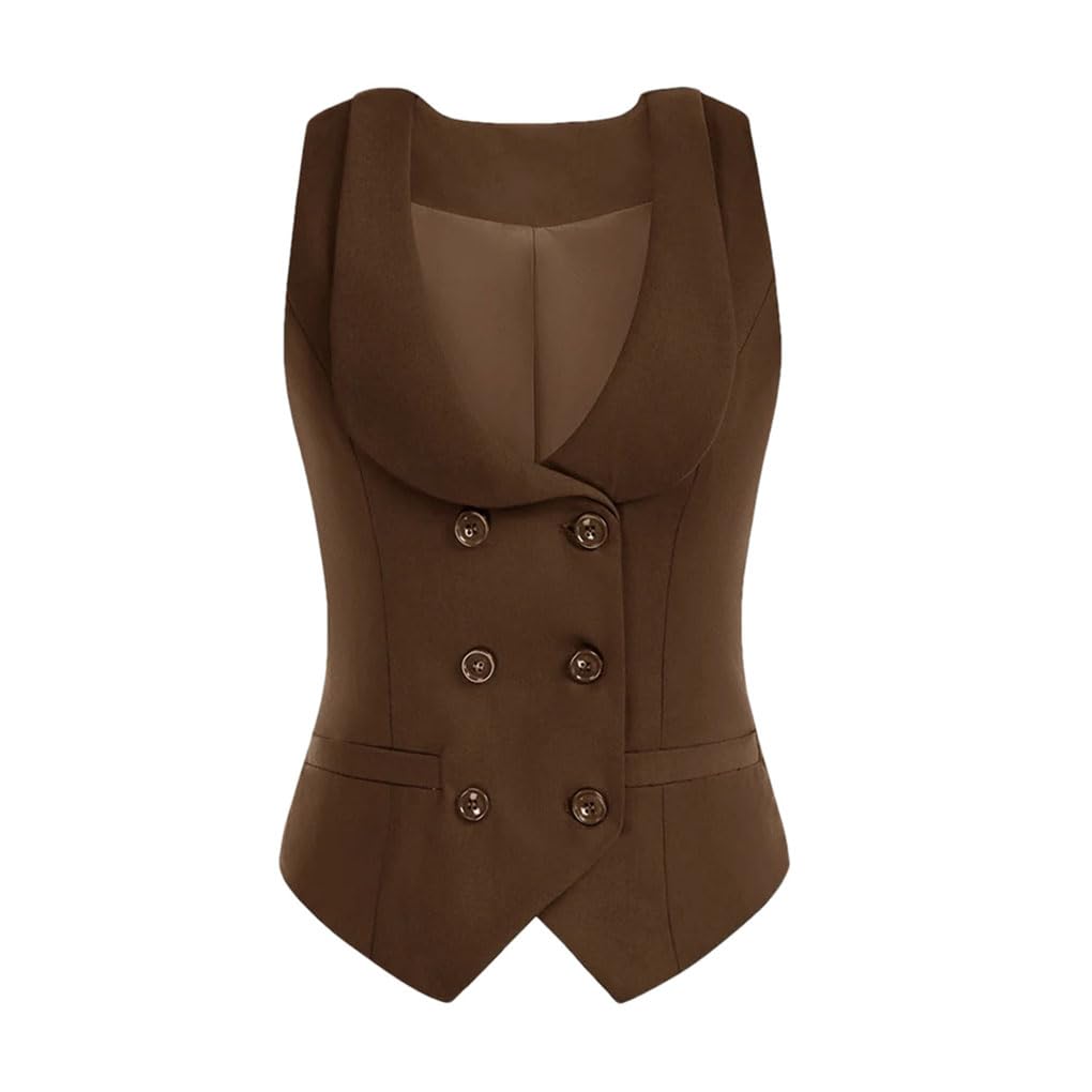 Chaleco para mujer, cuello de solapa, doble botonadura, elegante, chaleco de negocios, oficina, ropa de trabajo formal